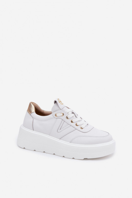 Zapatillas deportivas de cuero para mujer con plataforma Vinceza 39976 color blanco