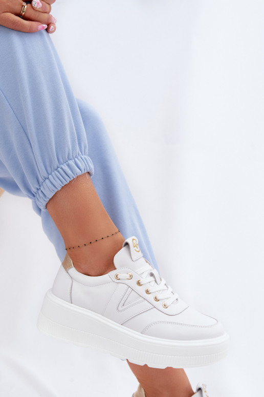 Zapatillas deportivas de cuero para mujer con plataforma Vinceza 39976 color blanco