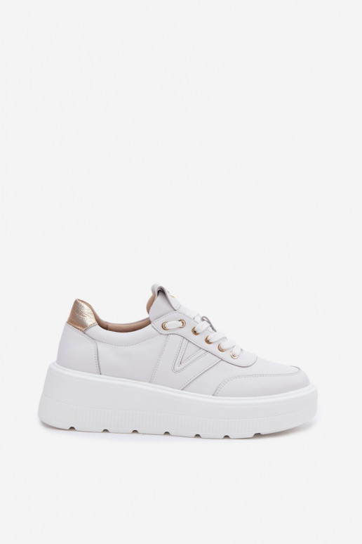 Zapatillas deportivas de cuero para mujer con plataforma Vinceza 39976 color blanco