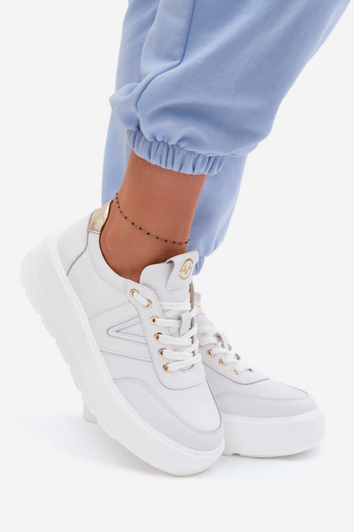 Zapatillas deportivas de cuero para mujer con plataforma Vinceza 39976 color blanco