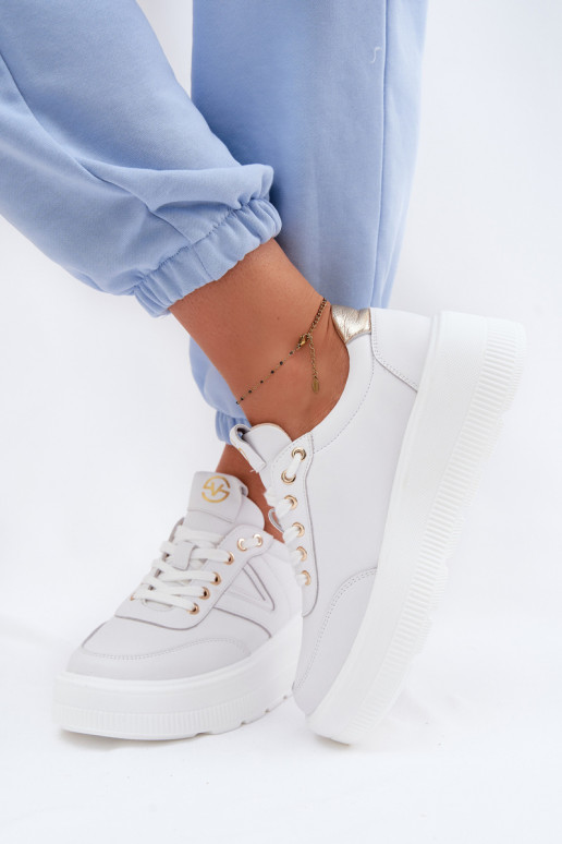 Zapatillas deportivas de cuero para mujer con plataforma Vinceza 39976 color blanco