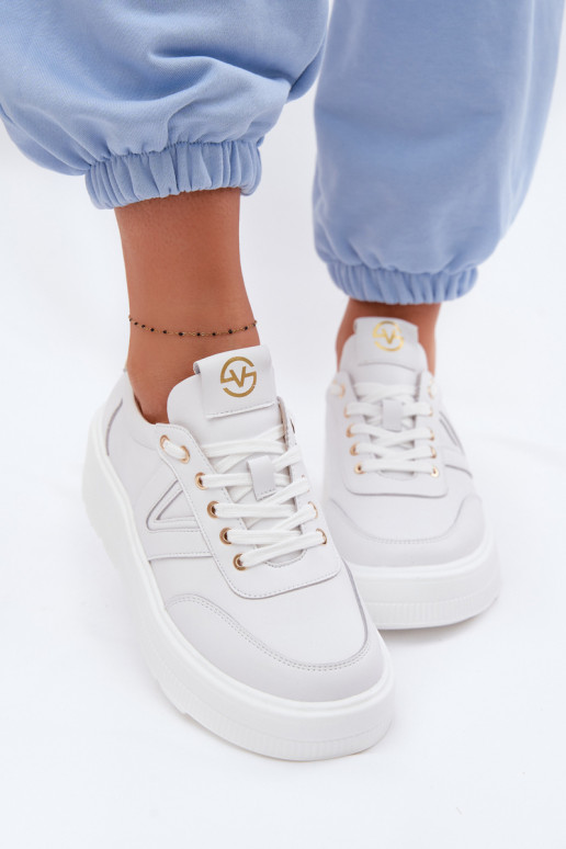 Zapatillas deportivas de cuero para mujer con plataforma Vinceza 39976 color blanco