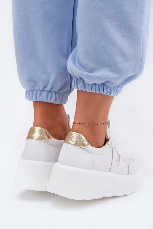 Zapatillas deportivas de cuero para mujer con plataforma Vinceza 39976 color blanco