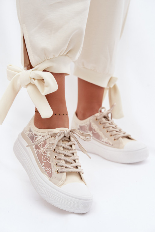 Zapatos de ocio con encaje con una plataforma Lee Cooper LCEN-26-44-4481 beige