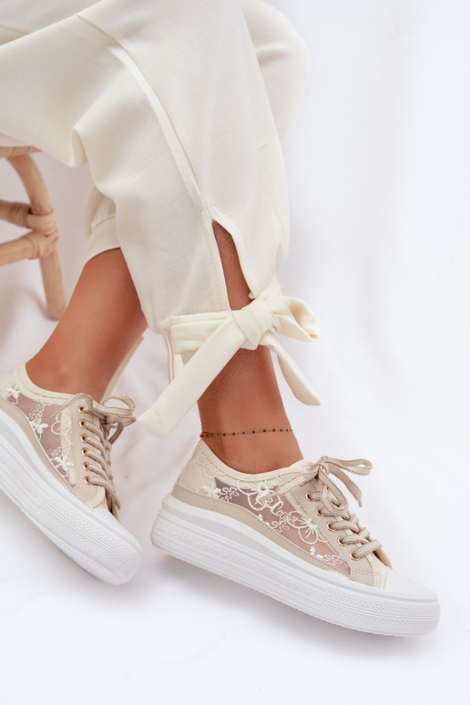 Zapatos de ocio con encaje con una plataforma Lee Cooper LCEN-26-44-4481 beige