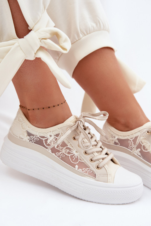 Zapatos de ocio con encaje con una plataforma Lee Cooper LCEN-26-44-4481 beige