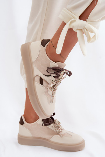 Zapatos deportivos para mujer con cordones dobles color marfil Relisa