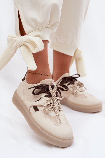 Zapatos deportivos para mujer con cordones dobles color marfil Relisa 2