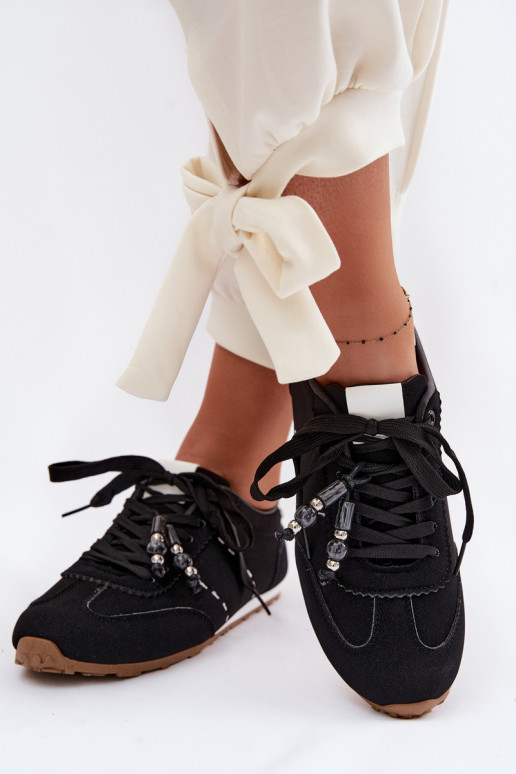 Zapatillas modelo zapatos. baja de las mujeres Con cuentas de color negro Galora