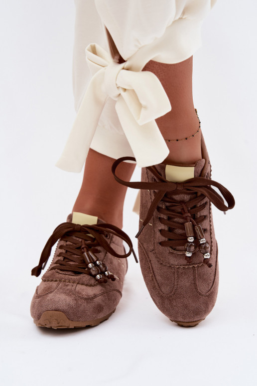 Zapatillas modelo zapatos. baja de las mujeres Con cuentas color marrón Galora