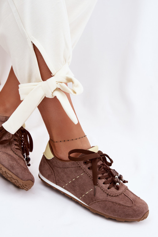 Zapatillas modelo zapatos. baja de las mujeres Con cuentas color marrón Galora