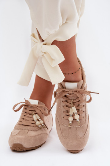Zapatos deportivos bajos para mujer con cuentas color arena Galora