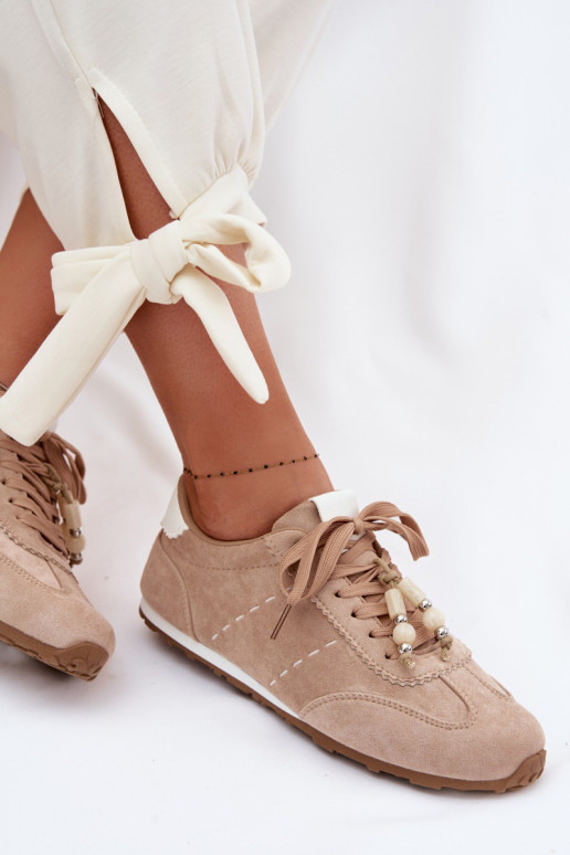 Zapatillas modelo zapatos. baja de las mujeres Con cuentas beige Galora