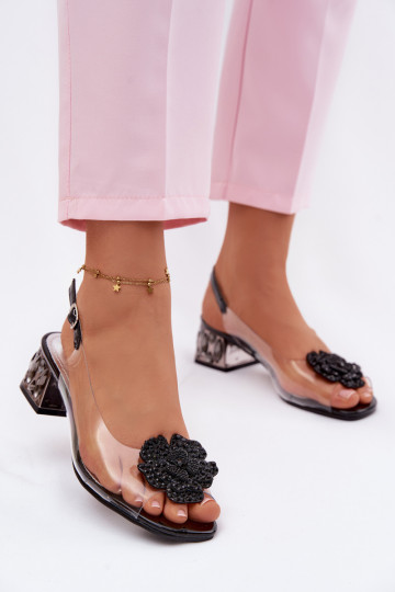 Sandalias transparentes con brillantes y flores Vinceza 70122 color negro 2