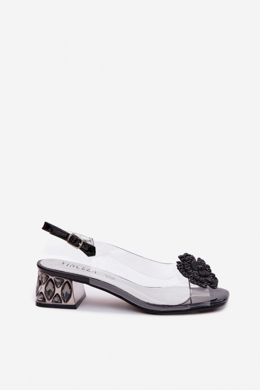 sandalias Ver a través de reloj con ojos brillantes I con floresem Vinceza 70122 de color negro