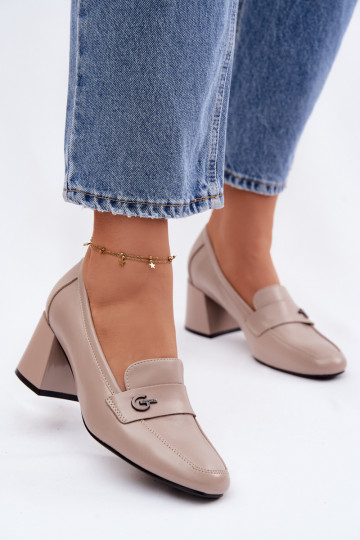 Piel zapatos Femenino con tacones Vinceza 18119 beige