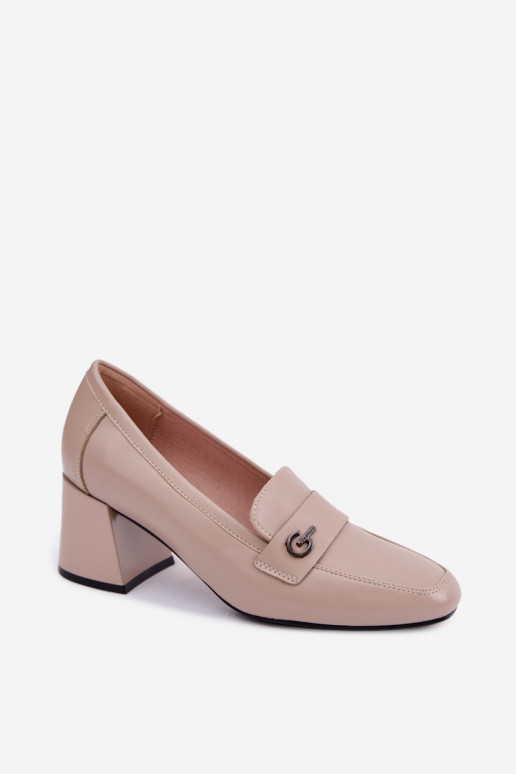 Piel zapatos Femenino con tacones Vinceza 18119 beige