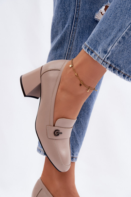 Piel zapatos Femenino con tacones Vinceza 18119 beige