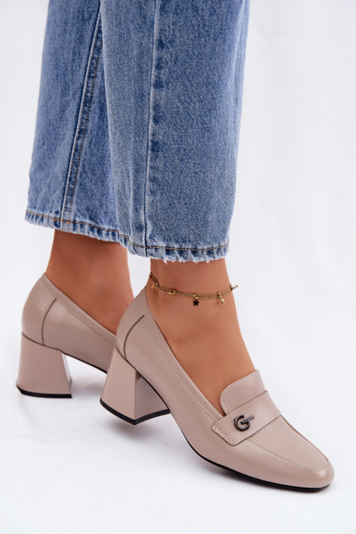 Piel zapatos Femenino con tacones Vinceza 18119 beige