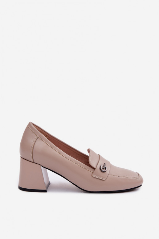 Piel zapatos Femenino con tacones Vinceza 18119 beige