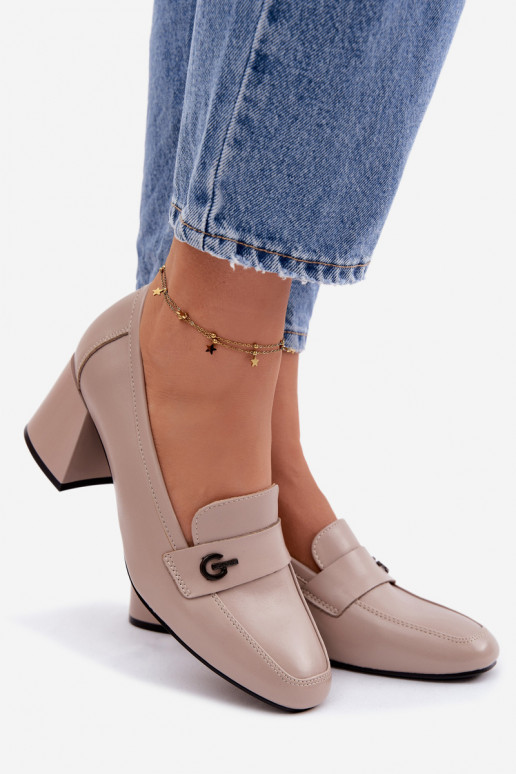 Piel zapatos Femenino con tacones Vinceza 18119 beige