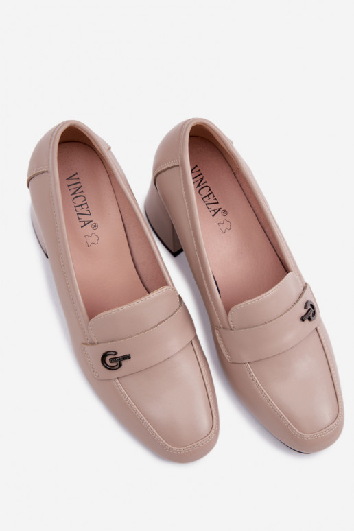 Piel zapatos Femenino con tacones Vinceza 18119 beige