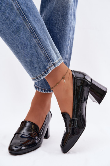 Botines de piel auténtica lacada Femenino con tacones Vinceza 18119 de color negro