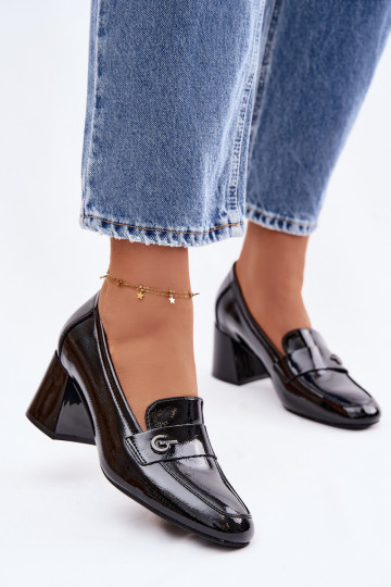 Botines de piel auténtica lacada Femenino con tacones Vinceza 18119 de color negro 2