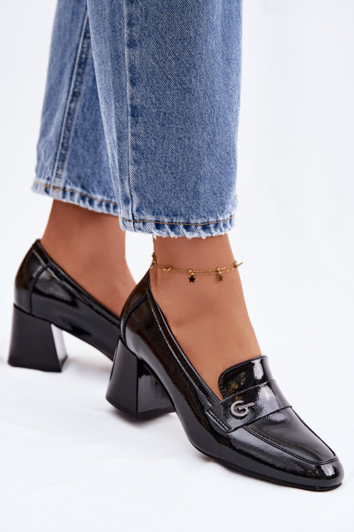 Botines de piel auténtica lacada Femenino con tacones Vinceza 18119 de color negro