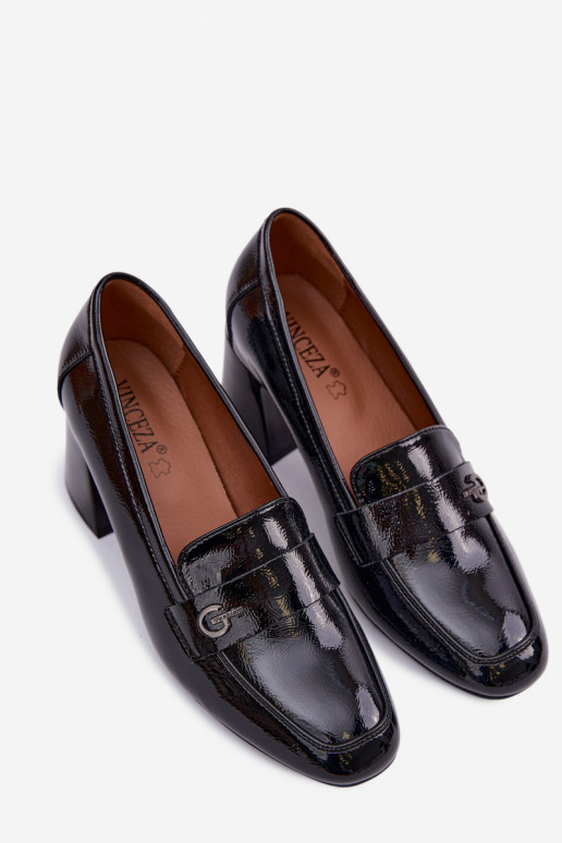 Botines de piel auténtica lacada Femenino con tacones Vinceza 18119 de color negro