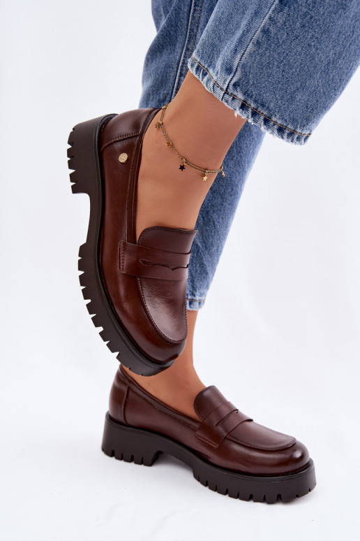 Piel mocasines de mujer Vinceza 18125 color marrón