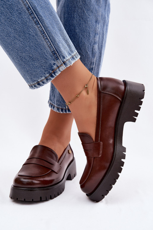 Piel mocasines de mujer Vinceza 18125 color marrón