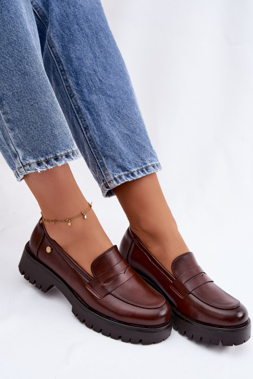 Piel mocasines de mujer Vinceza 18125 color marrón