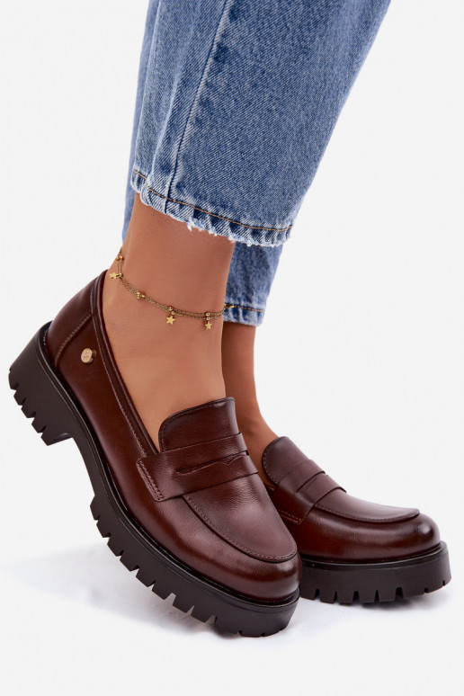 Piel mocasines de mujer Vinceza 18125 color marrón