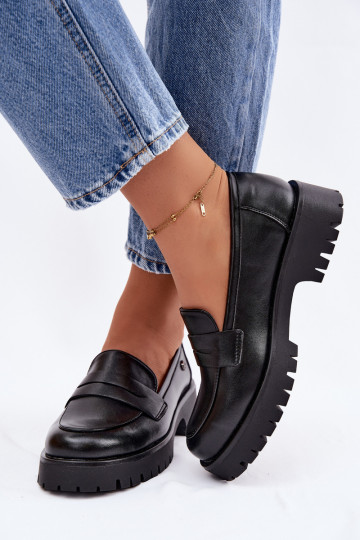 Piel mocasines de mujer Vinceza 18125 de color negro