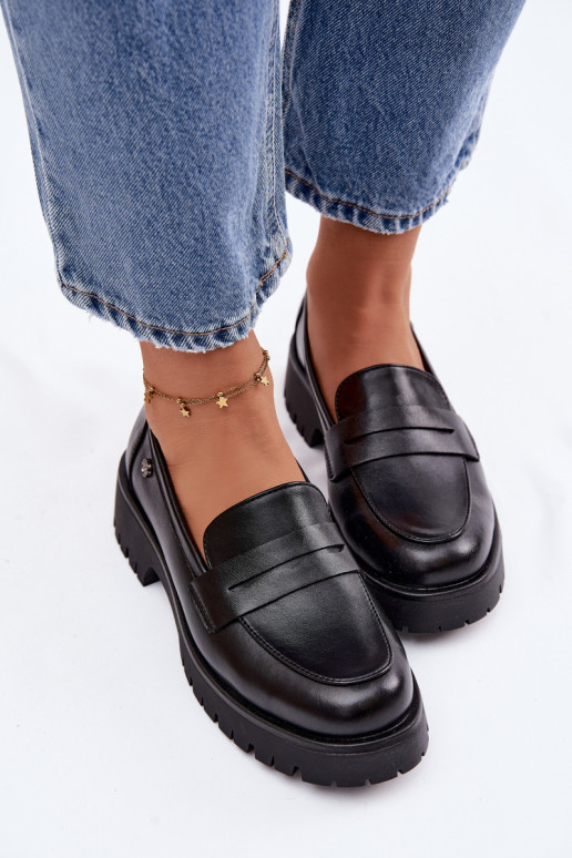 Piel mocasines de mujer Vinceza 18125 de color negro