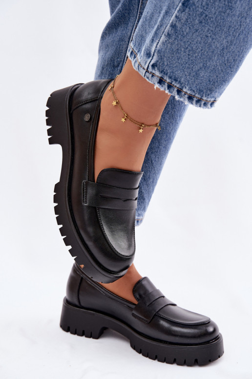 Piel mocasines de mujer Vinceza 18125 de color negro