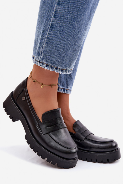 Piel mocasines de mujer Vinceza 18125 de color negro