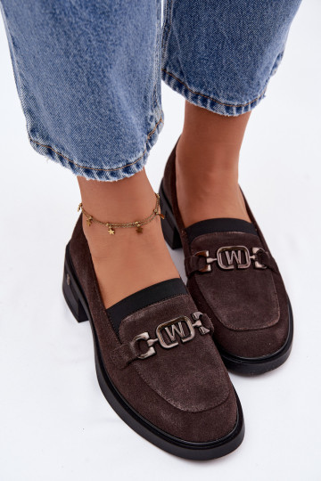 Mocasines de gamuza para mujer con tacón bajo Vinceza 18127 color chocolate
