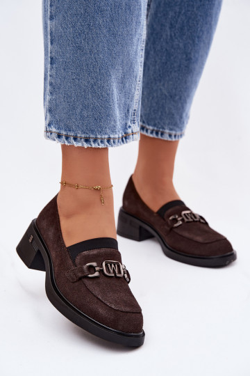 Mocasines de gamuza para mujer con tacón bajo Vinceza 18127 color chocolate 2