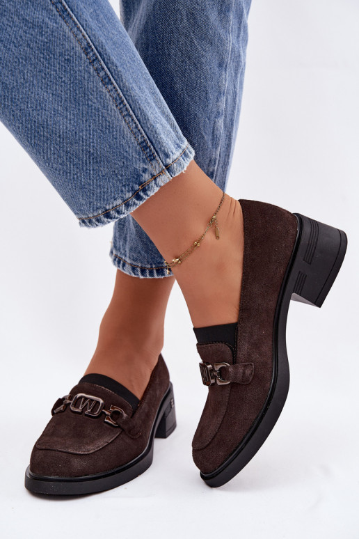 zapatos mocasines de mujerActivadoturalnego de gamuzau En un tacón bajo Vinceza 18127 CzekoladoAe