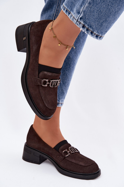 zapatos mocasines de mujerActivadoturalnego de gamuzau En un tacón bajo Vinceza 18127 CzekoladoAe