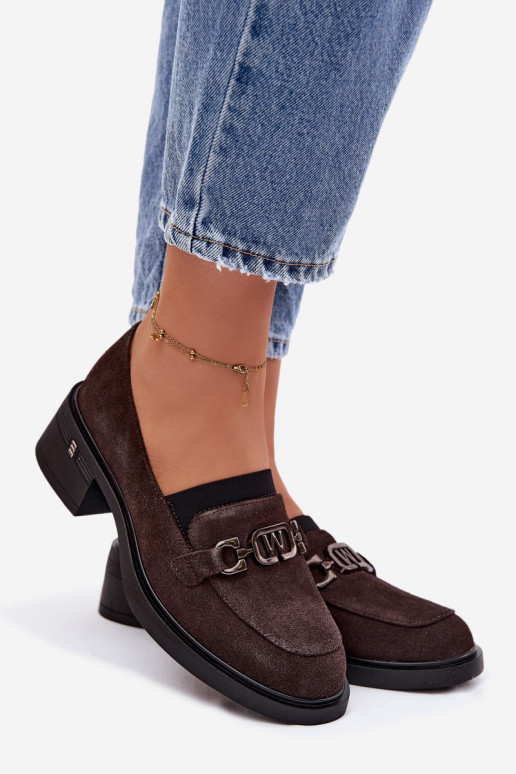 zapatos mocasines de mujerActivadoturalnego de gamuzau En un tacón bajo Vinceza 18127 CzekoladoAe