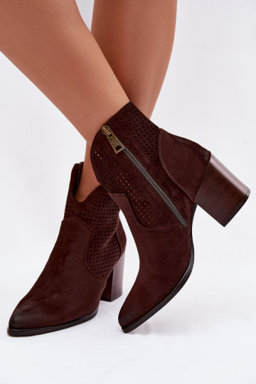 Botines de mujer con elementos calados Vinceza 58640 color chocolate