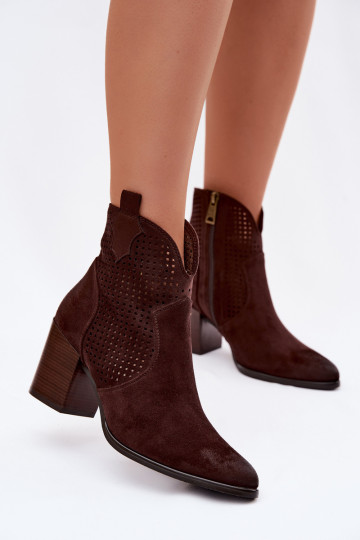 Botines de mujer con elementos calados Vinceza 58640 color chocolate 2