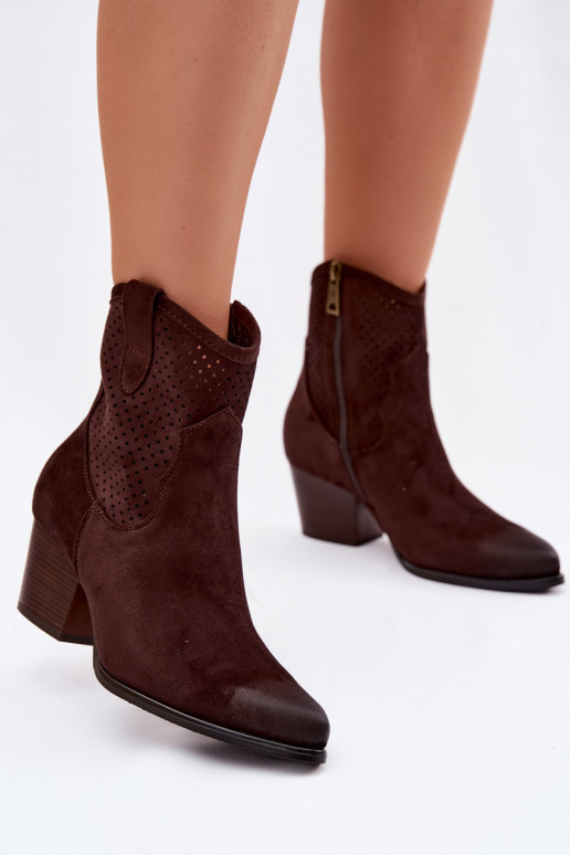 Botas caladas estilo vaquero Femenino con tacones Vinceza 58150 CzekoladoAe