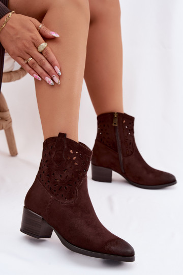 Botines de mujer con detalles calados Vinceza 58452 color chocolate