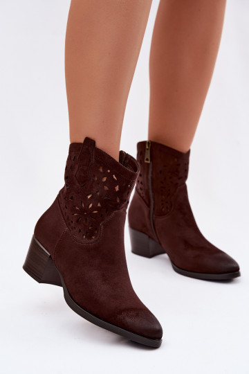 Botines de mujer con detalles calados Vinceza 58452 color chocolate 2