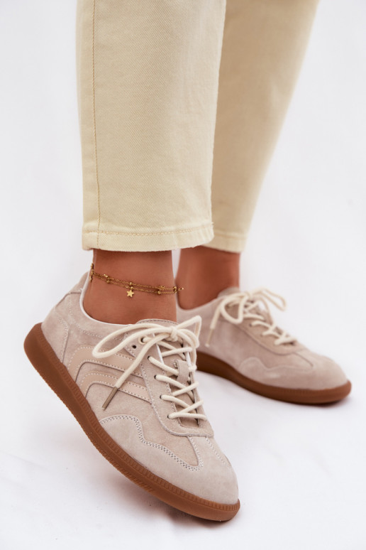 Piel de gamuza Zapatillas modelo zapatos. baja de las mujeres beige Perinae