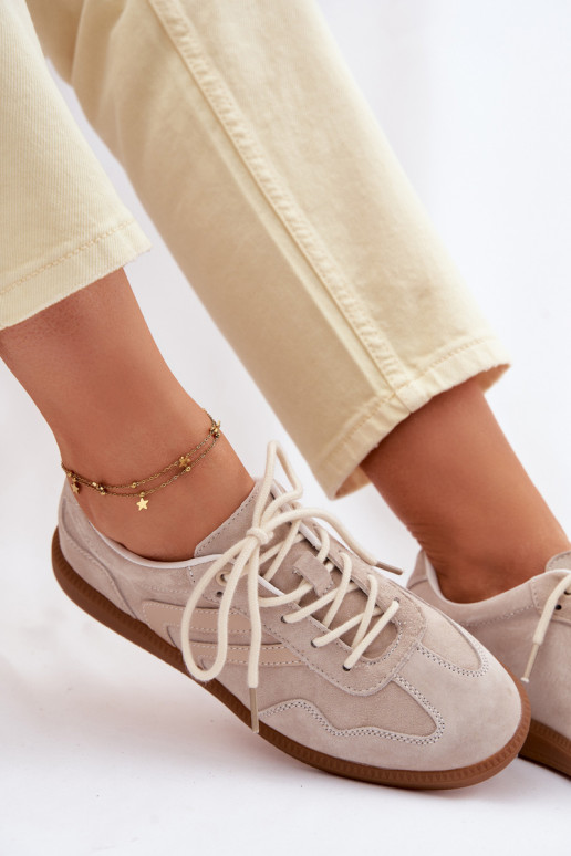 Piel de gamuza Zapatillas modelo zapatos. baja de las mujeres beige Perinae